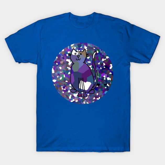 Cat on Blue Line Drawing on Round Background T-Shirt by ellenhenryart